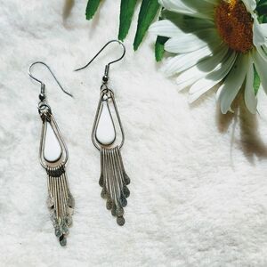 Vintage Peruvian silver chandelier earrings, Native Earrings, 925 Silver
